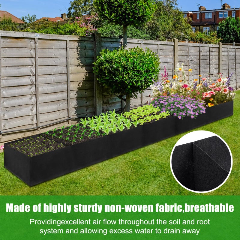 VZZNN 2Pack 12x2x1ft Fabric Raised Garden Bed - 6 Grids Plant Grow Bags, Outdoor Planter Box Non-Woven Fabric Patio Planting Bed Garden Grow Bed Bag for Growing Herbs, Flowers and Vegetables - Image 3