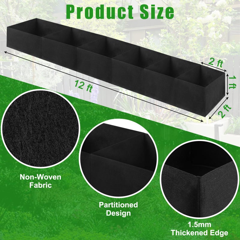VZZNN 2Pack 12x2x1ft Fabric Raised Garden Bed - 6 Grids Plant Grow Bags, Outdoor Planter Box Non-Woven Fabric Patio Planting Bed Garden Grow Bed Bag for Growing Herbs, Flowers and Vegetables - Image 5