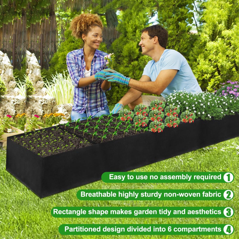 VZZNN 2Pack 12x2x1ft Fabric Raised Garden Bed - 6 Grids Plant Grow Bags, Outdoor Planter Box Non-Woven Fabric Patio Planting Bed Garden Grow Bed Bag for Growing Herbs, Flowers and Vegetables - Image 4