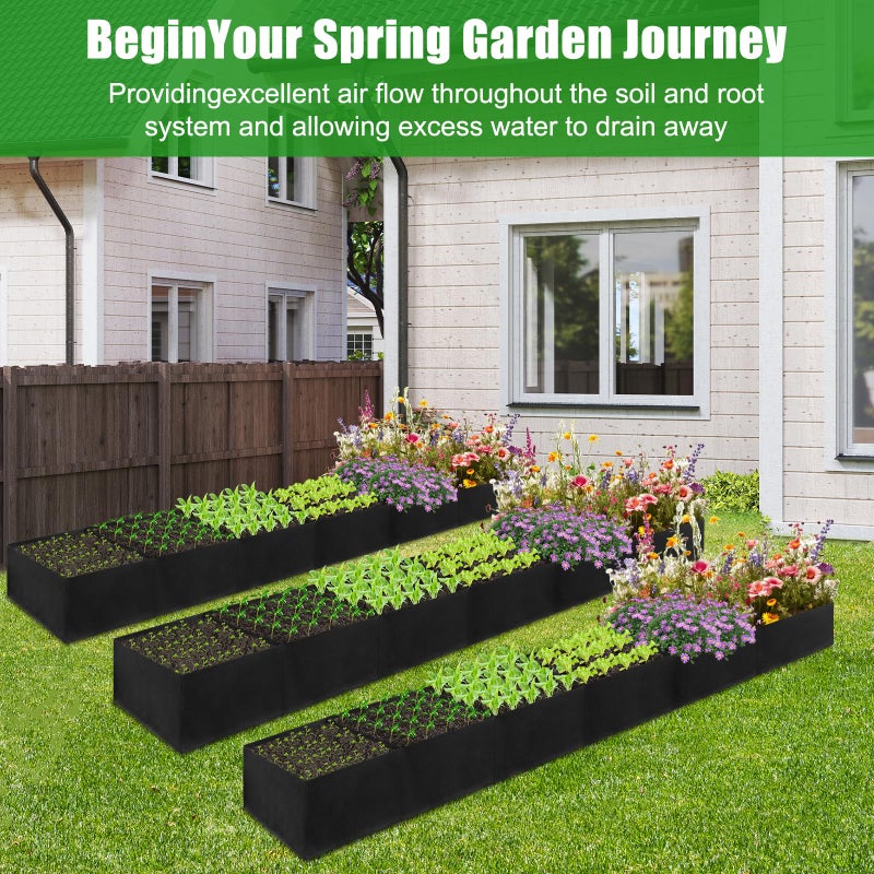 VZZNN 2Pack 12x2x1ft Fabric Raised Garden Bed - 6 Grids Plant Grow Bags, Outdoor Planter Box Non-Woven Fabric Patio Planting Bed Garden Grow Bed Bag for Growing Herbs, Flowers and Vegetables - Image 2