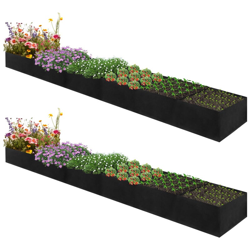 VZZNN 2Pack 12x2x1ft Fabric Raised Garden Bed - 6 Grids Plant Grow Bags, Outdoor Planter Box Non-Woven Fabric Patio Planting Bed Garden Grow Bed Bag for Growing Herbs, Flowers and Vegetables - Image 1