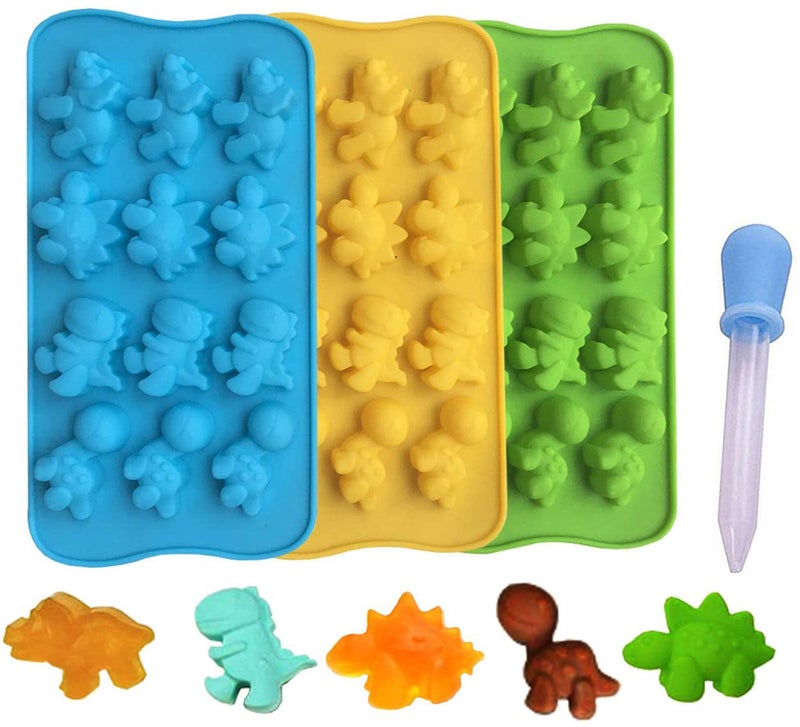 Krlifcsl Candy Molds Ice Cube Trays Chocolate Molds Silicone Molds Including 3 Dinosaur For Making Ice Jelly Chocolate Soap Pack Of 3 With 1 Dropper. (Dinosaur) 1 - Image 1
