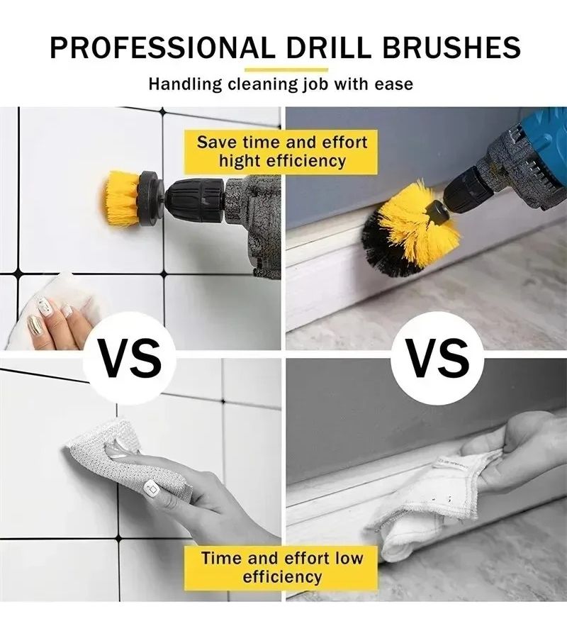 Yellow Electric Drill Brush Kit All Purpose Power Scrubber Cleaning Set for Auto Tires Tile Bathroom Kitchen Surfaces - Image 5
