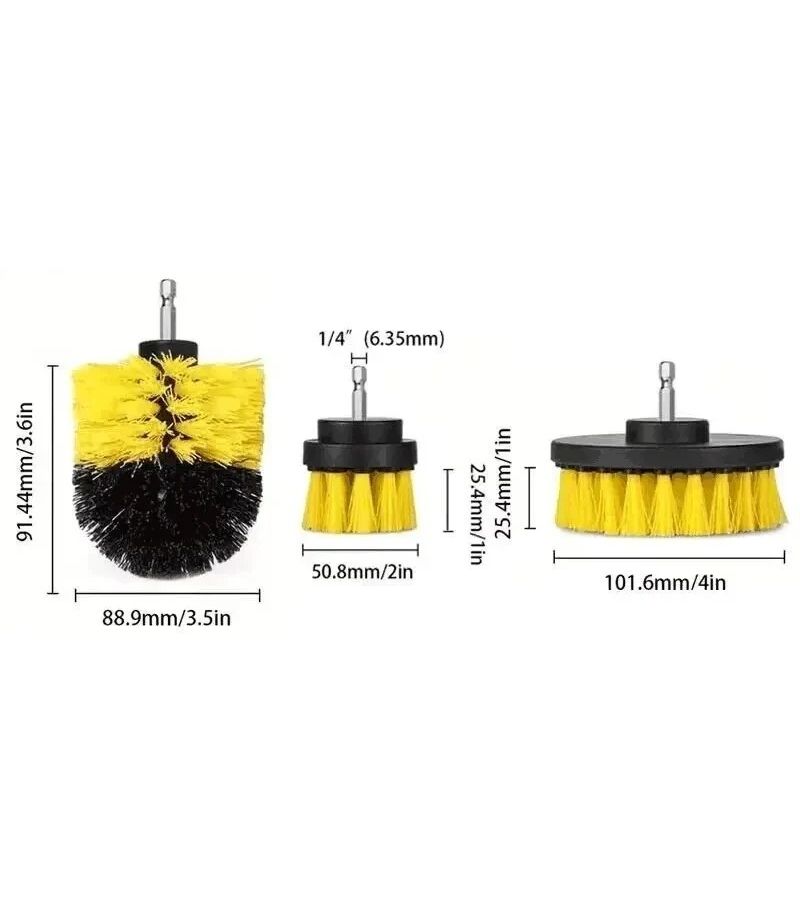 Yellow Electric Drill Brush Kit All Purpose Power Scrubber Cleaning Set for Auto Tires Tile Bathroom Kitchen Surfaces - Image 4