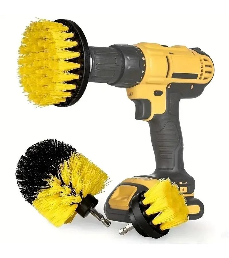 Yellow Electric Drill Brush Kit All Purpose Power Scrubber Cleaning Set for Auto Tires Tile Bathroom Kitchen Surfaces - Image 2