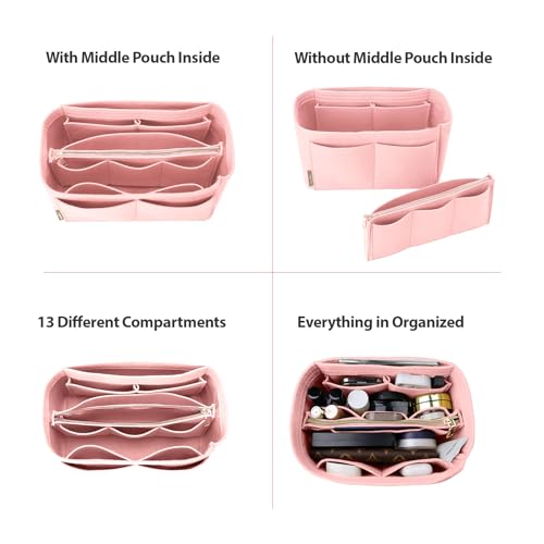 OMYSTYLE Pink Organizer Insert, Felt Tote Bag Organizer Insert with 5 Sizes, Handbag Dividers for Inside Purse, Compatible with Longchamp, Neverful, Speedy and More - Image 3