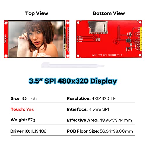 Hosyond 3.5 Inches TFT LCD Touch Screen Shield Display Module 480x320 SPI Serial ILI9488 with Touch Pen Compatible with Arduino R3/Mega2560 Development Board - Image 2