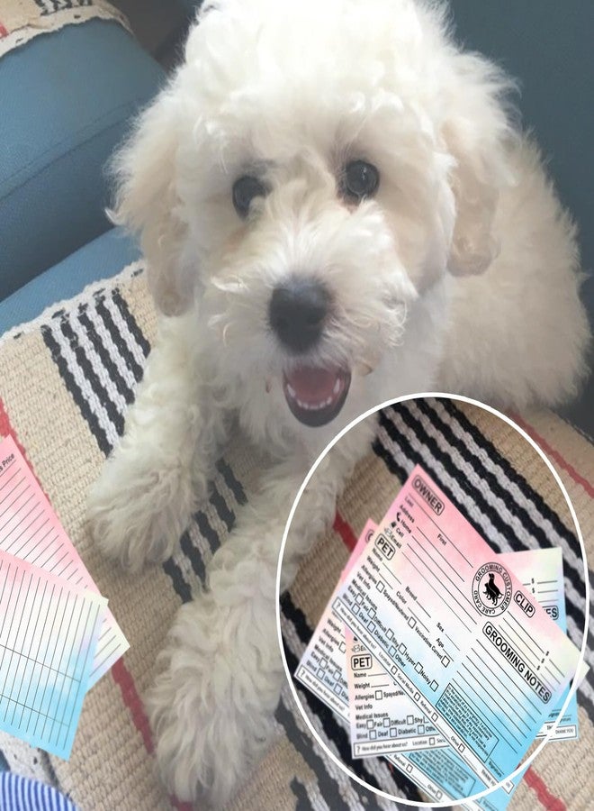 سمارستيكرس بطاقات معلومات عن العناية بالحيوانات الأليفة (قطط وكلاب) مقاس 8x5 بوصة، بطاقة بيانات العميل، بطاقة تسجيل الخدمة، بطاقة بيانات العمل، بطاقات صفحة العميل لمصففي الحيوانات الأليفة المحترفين، رعاية الكلاب، عبوة من 50 بطاقة (وردي) - Image 5