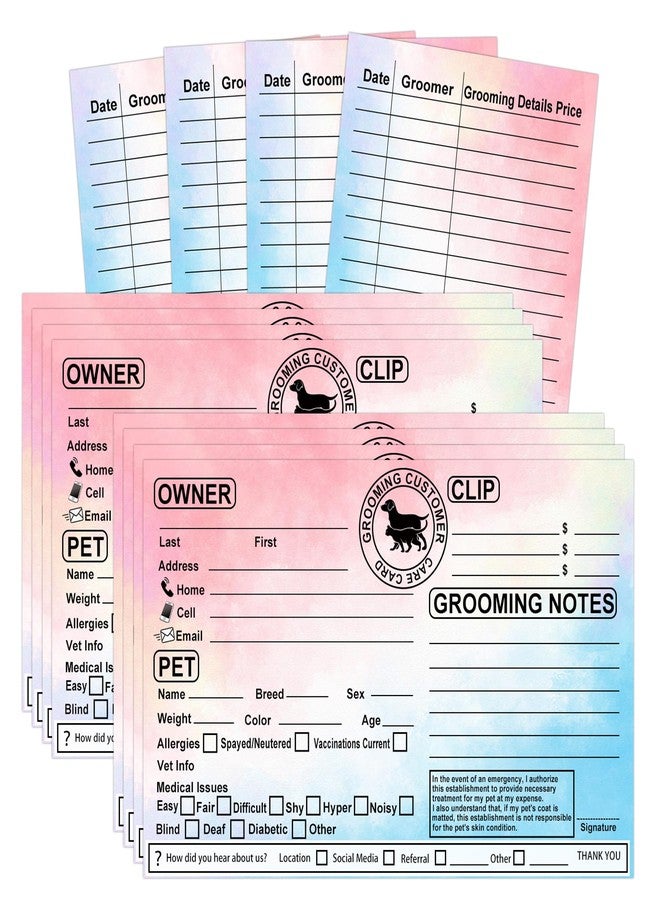 سمارستيكرس بطاقات معلومات عن العناية بالحيوانات الأليفة (قطط وكلاب) مقاس 8x5 بوصة، بطاقة بيانات العميل، بطاقة تسجيل الخدمة، بطاقة بيانات العمل، بطاقات صفحة العميل لمصففي الحيوانات الأليفة المحترفين، رعاية الكلاب، عبوة من 50 بطاقة (وردي) - Image 1