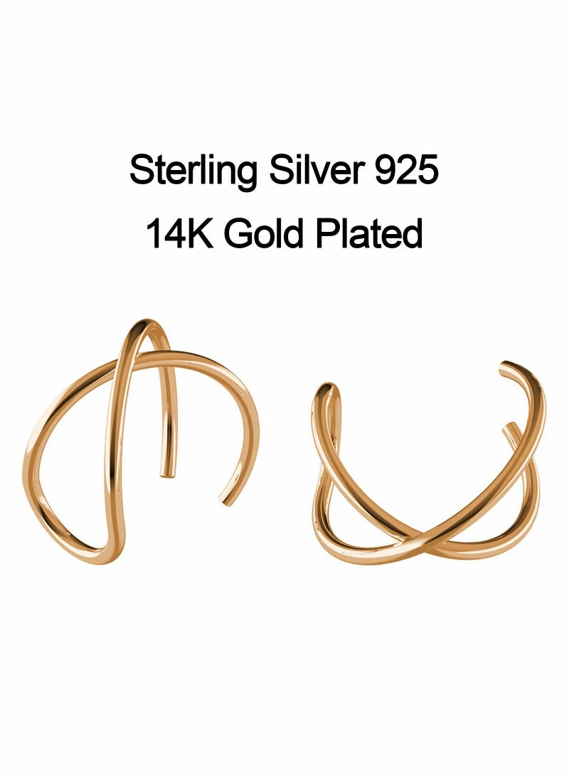 KASTWAVE No Piercing Earcuff, KASTWAVE 4PCS Adjustable Fake Helix Ear Cuff Cartilage Earring, 14K Gold Simple Lines - Image 3