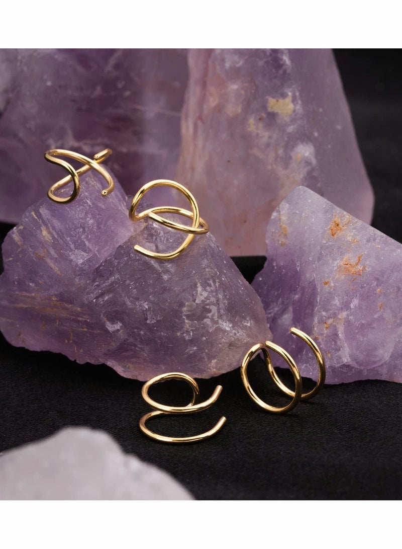 KASTWAVE No Piercing Earcuff, KASTWAVE 4PCS Adjustable Fake Helix Ear Cuff Cartilage Earring, 14K Gold Simple Lines - Image 2