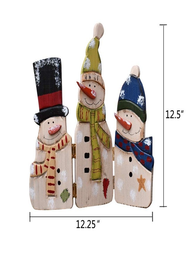 Linfevisi Christmas Snowman Table Decor Wooden Folding Triple Fireplace Screen Wood Snowmen Signs Decorations Indoor Standing Xmas Rustic for Mantel Holiday Winter Seasonal Festive Home House 12.5“ - Image 2