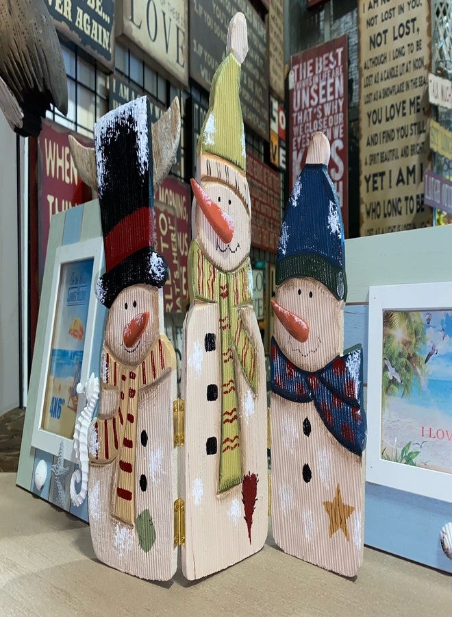 Linfevisi Christmas Snowman Table Decor Wooden Folding Triple Fireplace Screen Wood Snowmen Signs Decorations Indoor Standing Xmas Rustic for Mantel Holiday Winter Seasonal Festive Home House 12.5“ - Image 5
