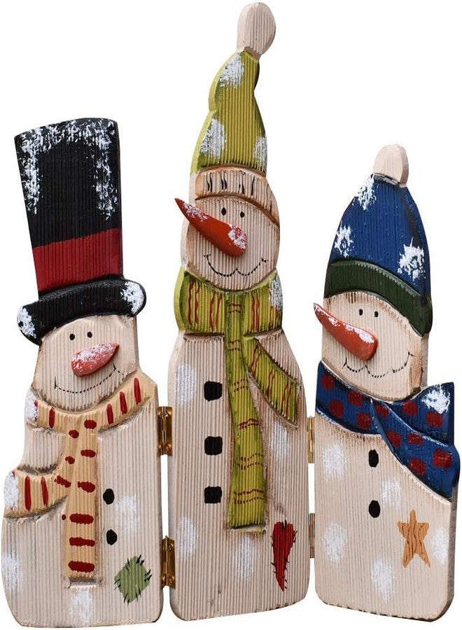 Linfevisi Christmas Snowman Table Decor Wooden Folding Triple Fireplace Screen Wood Snowmen Signs Decorations Indoor Standing Xmas Rustic for Mantel Holiday Winter Seasonal Festive Home House 12.5“ - Image 1