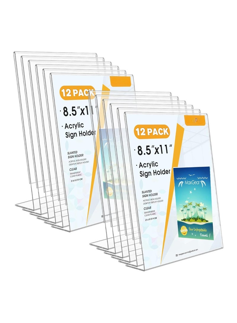 TPGP Acrylic Sign Holder 8.5 X 11 Slant Back Design Clear Sign Display Holder Plastic Display Stands - Pack Of 12 - Image 1
