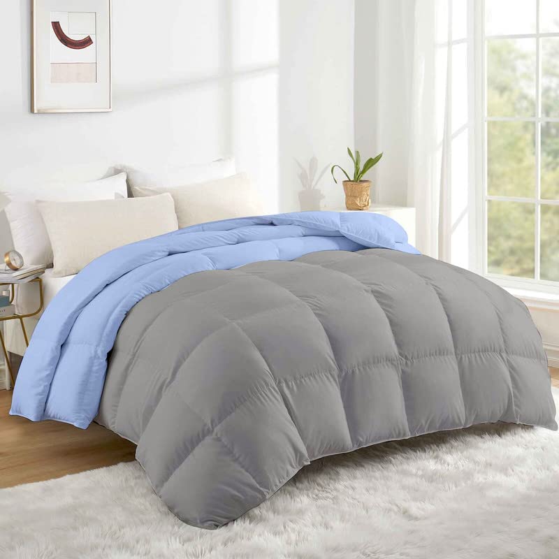 Razzai 500 GSM Winter Comforter Premium Collection Quilted Revesible Comforter (90" x 90" Inches/228cm x 228cm) - Queen Size | Silver/Sky Blue - Image 2
