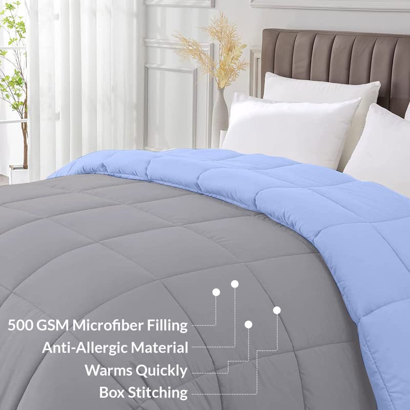 Razzai 500 GSM Winter Comforter Premium Collection Quilted Revesible Comforter (90" x 90" Inches/228cm x 228cm) - Queen Size | Silver/Sky Blue - Image 5
