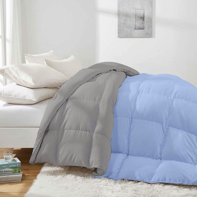 Razzai 500 GSM Winter Comforter Premium Collection Quilted Revesible Comforter (90" x 90" Inches/228cm x 228cm) - Queen Size | Silver/Sky Blue - Image 3