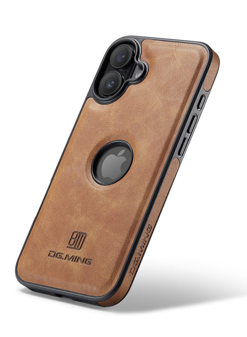 DGMING Case Cover Premium Leather Back with Logo CutOut Shockproof Compatible with Iphone 16 Plus (Brown) - Image 1
