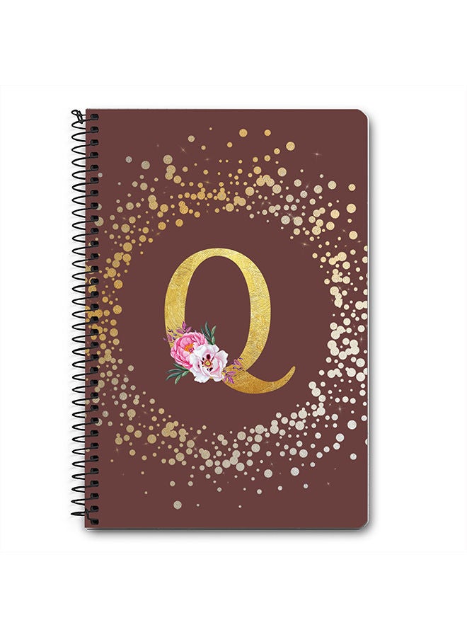 Designer A5 Spiral Notebook Memo Notepad Journal - Custom Monogram Initial Letter Floral Pattern Alphabet - Q - Brown
