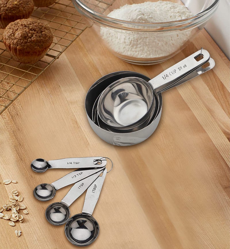 Steren Impex | Stainless Steel Measuring Cup & Measuring Spoon Set, Round Shaped, Set of 4 Piece Each - Image 1