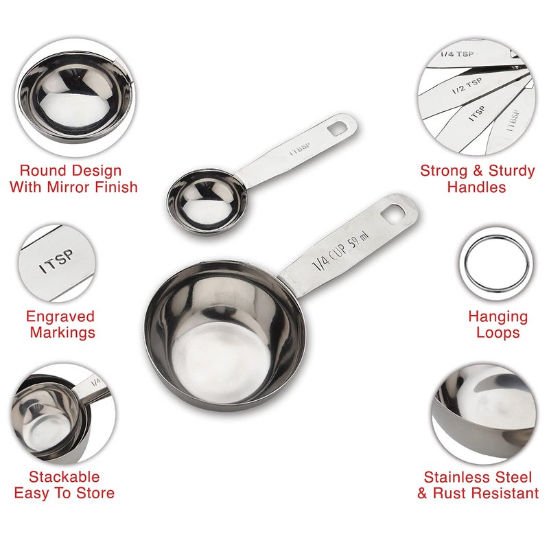 Steren Impex | Stainless Steel Measuring Cup & Measuring Spoon Set, Round Shaped, Set of 4 Piece Each - Image 4