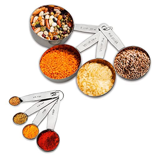 Steren Impex | Stainless Steel Measuring Cup & Measuring Spoon Set, Round Shaped, Set of 4 Piece Each - Image 3