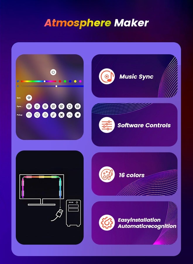 Lucky Kids 27-Inch Monitor RGB LED Backlight Immersive Screen & Music Sync for Gaming & Movies USB Powered Software Control - Image 5