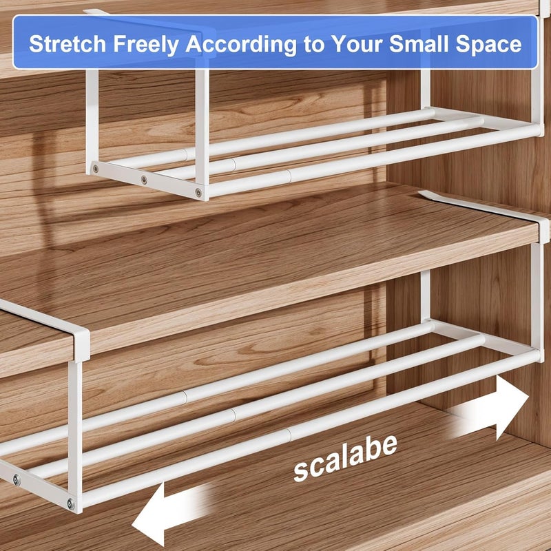 ELECDON 2 Pack Expandable Under Shelf Shoe Rack, Adjustable & Hanging Shoe Organizer for Closets, Heavy-Duty Carbon Steel Storage for Entryway & Cabinet (White) - Image 5
