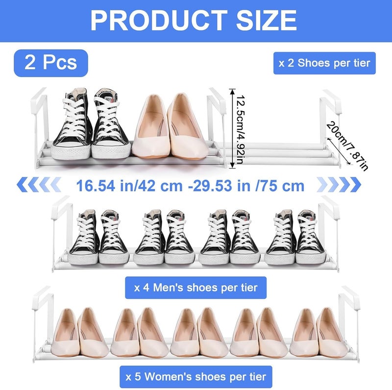 ELECDON 2 Pack Expandable Under Shelf Shoe Rack, Adjustable & Hanging Shoe Organizer for Closets, Heavy-Duty Carbon Steel Storage for Entryway & Cabinet (White) - Image 3