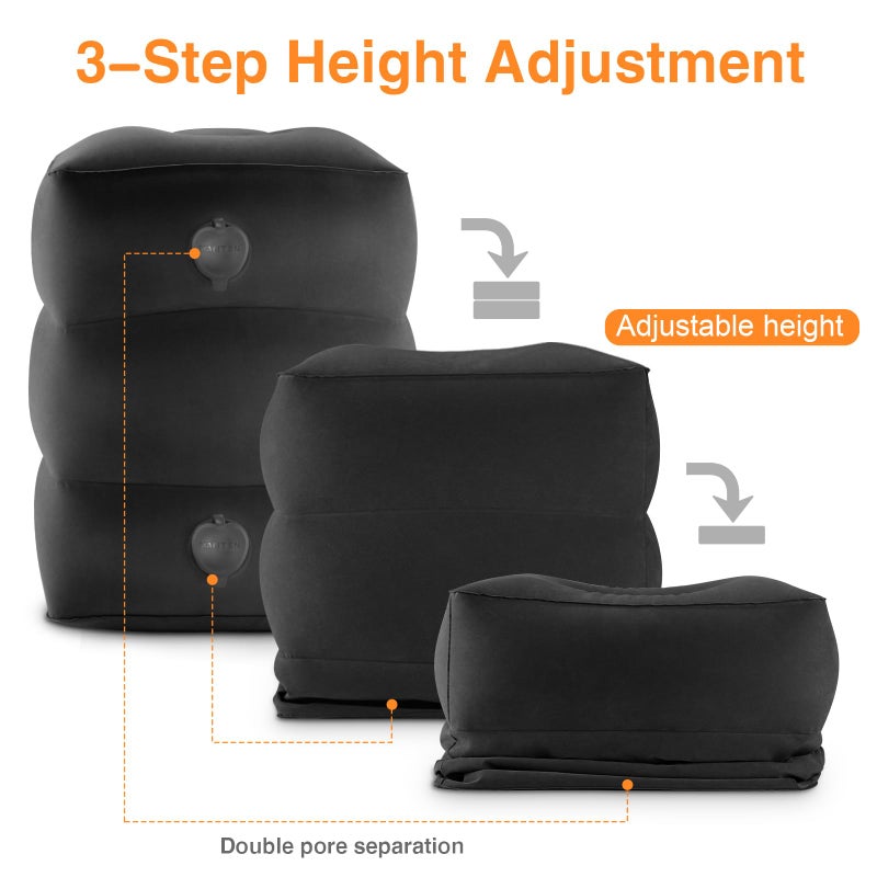 Maliton Inflatable Foot Rest Pillow for Travel,Kids Airplane Bed,Adjustable 3 Layers Height Leg Pillow of Air Travel Essentials,Car, Office, Home - Fast Inflation (Black) - Image 2