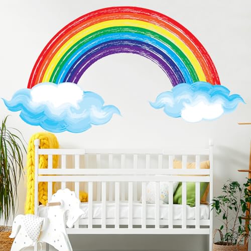 Eutecado Watercolor Rainbow Wall Decals Lovely Rainbow Wall Stickers for Kids Room, Large Cloudy Rainbow Room Decor Waterproof Peel and Stick Wall Art Murals for Nursery Classroom - Image 5