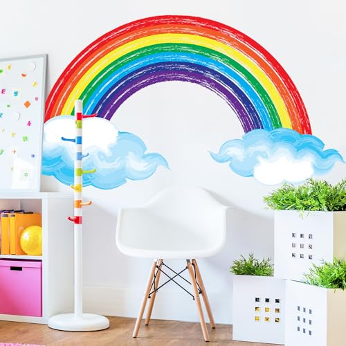 Eutecado Watercolor Rainbow Wall Decals Lovely Rainbow Wall Stickers for Kids Room, Large Cloudy Rainbow Room Decor Waterproof Peel and Stick Wall Art Murals for Nursery Classroom - Image 1
