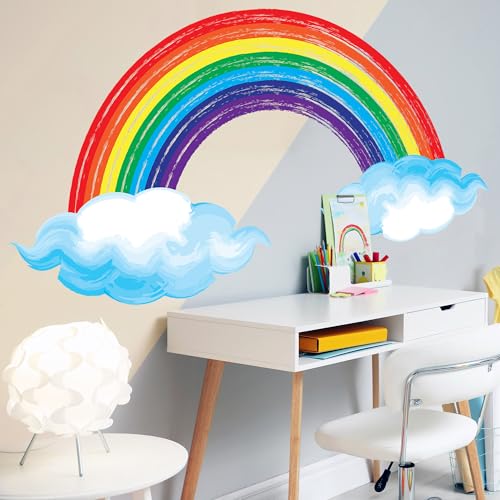 Eutecado Watercolor Rainbow Wall Decals Lovely Rainbow Wall Stickers for Kids Room, Large Cloudy Rainbow Room Decor Waterproof Peel and Stick Wall Art Murals for Nursery Classroom - Image 2