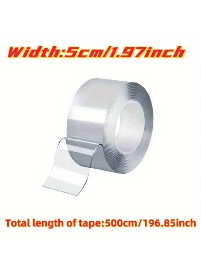 Heavy Duty Double Sided Adhesive Tape 500cm x 5cm Transparent Removable Strong Bonding - Image 1