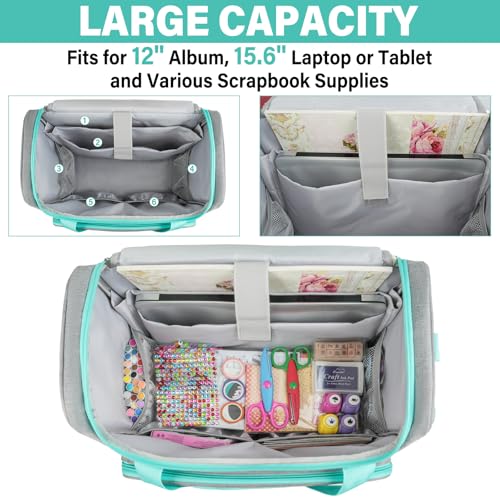 Jaffzora Craft Bag for Scrapbook Supplies, Large Scrapbook Tote with 15.6'' Laptop Sleeve, Art Supply Storage Bag with Multiple Pockets for Scrapbooking Tools, Gray - Image 2