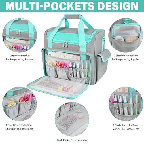 Jaffzora Craft Bag for Scrapbook Supplies, Large Scrapbook Tote with 15.6'' Laptop Sleeve, Art Supply Storage Bag with Multiple Pockets for Scrapbooking Tools, Gray - Image 3