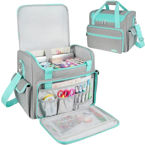 Jaffzora Craft Bag for Scrapbook Supplies, Large Scrapbook Tote with 15.6'' Laptop Sleeve, Art Supply Storage Bag with Multiple Pockets for Scrapbooking Tools, Gray - Image 1