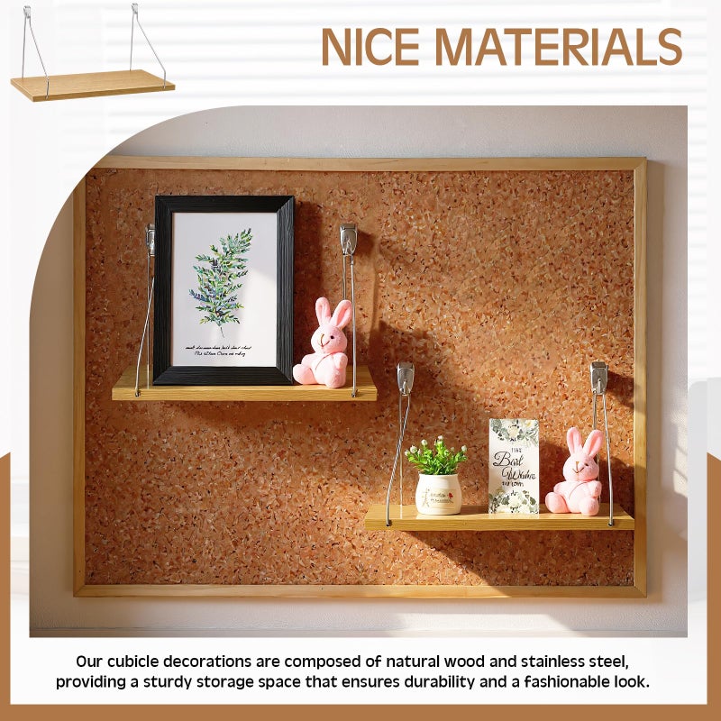 Quzzil 1 Pack Fabric Wall Cubicle Shelf with 40 Lbs Metal Hooks for Wall Decor, 11.8'' Solid Wooden Hanging Organizer Storage Shelf with Hangers Cubicle Accessories for Women Men Desk Office - Image 5