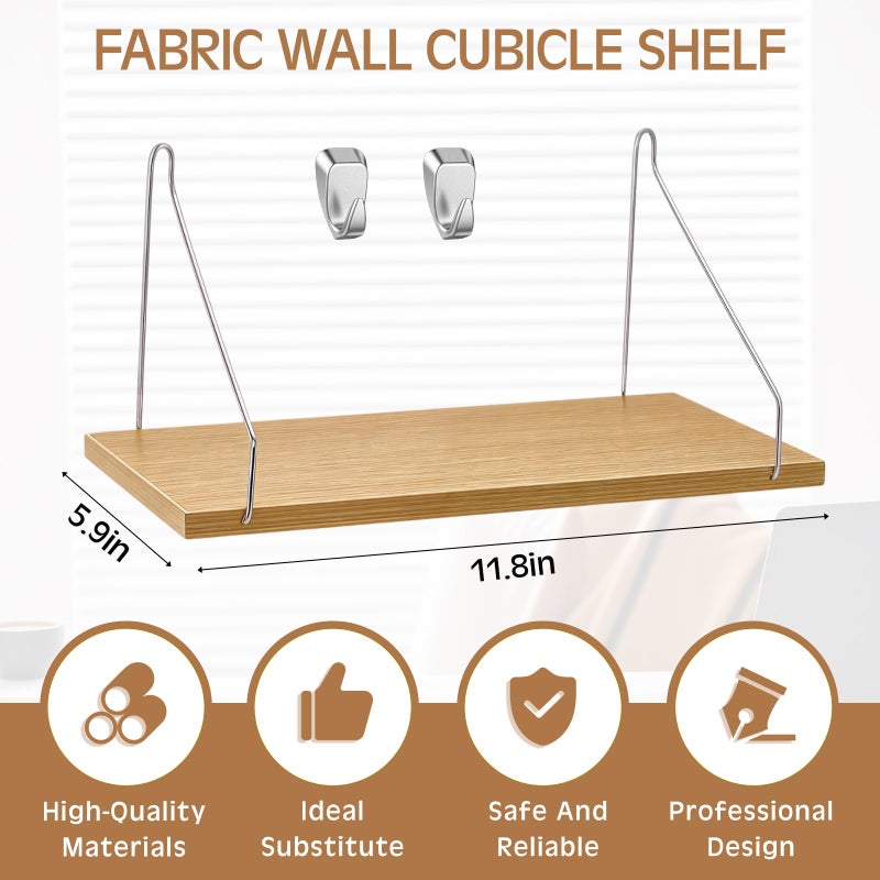 Quzzil 1 Pack Fabric Wall Cubicle Shelf with 40 Lbs Metal Hooks for Wall Decor, 11.8'' Solid Wooden Hanging Organizer Storage Shelf with Hangers Cubicle Accessories for Women Men Desk Office - Image 2