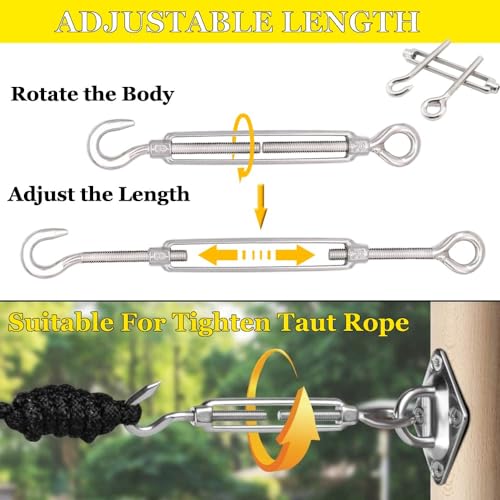Lsqurel Turnbuckle Lsqurel 10PCS 304 Stainless Steel Turnbuckle Hook and Eye Heavy Duty M4 M6 M8 M10 Tensioner Adjustable Shade Sail Hardware for Tightening up Metal Cable Wire 5/32 1/4 5/16 3/8 - Image 5