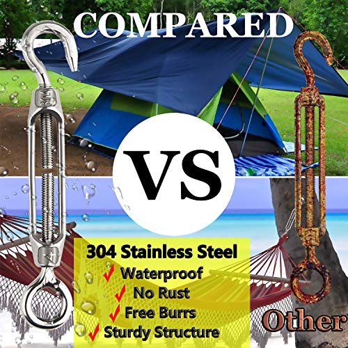 Lsqurel Turnbuckle Lsqurel 10PCS 304 Stainless Steel Turnbuckle Hook and Eye Heavy Duty M4 M6 M8 M10 Tensioner Adjustable Shade Sail Hardware for Tightening up Metal Cable Wire 5/32 1/4 5/16 3/8 - Image 4