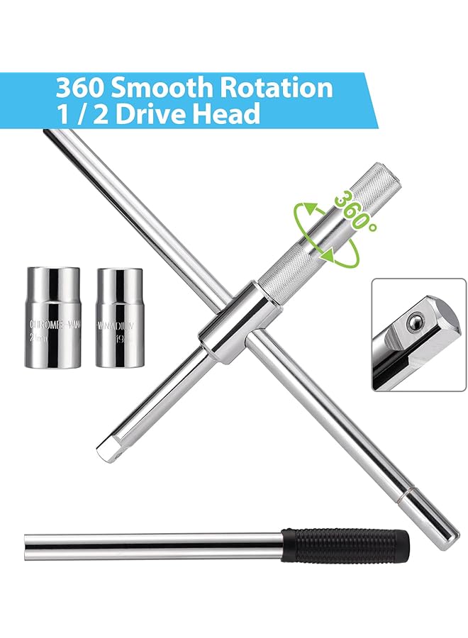 Universal Extended Lug Wrench, 4-Way 25-Inch Tire Iron Nut Wrenchs Set With Storage Bag And Standard Lug Nut Remover (17Mm/19Mm,21Mm/23Mm) For Heavy Duty Cross Wrench - Image 2