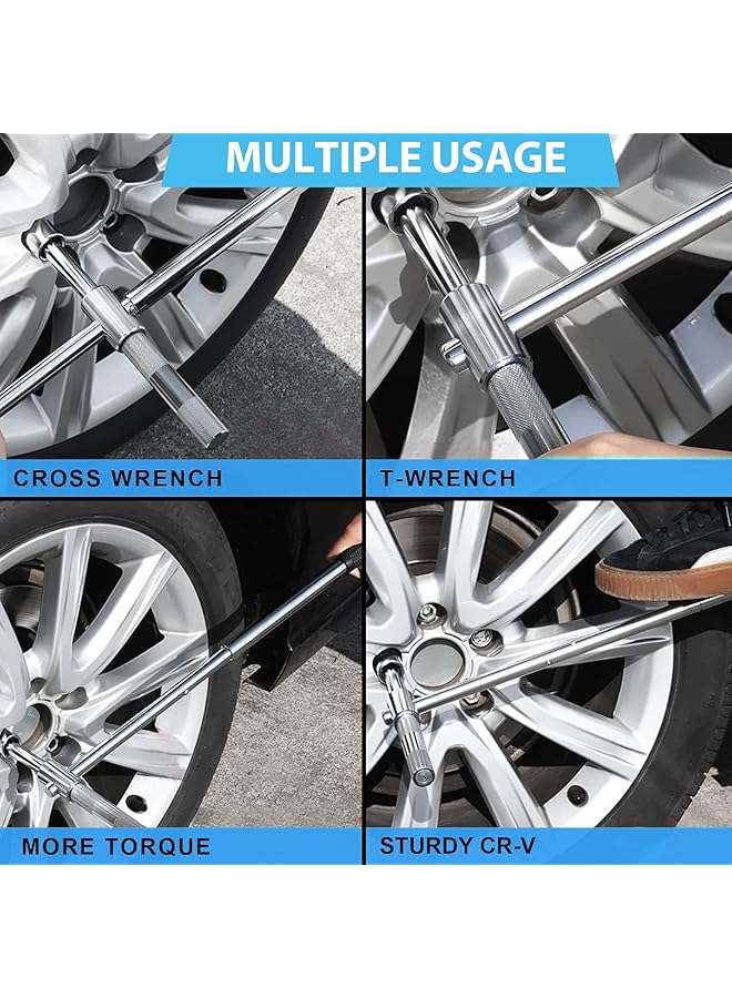 Universal Extended Lug Wrench, 4-Way 25-Inch Tire Iron Nut Wrenchs Set With Storage Bag And Standard Lug Nut Remover (17Mm/19Mm,21Mm/23Mm) For Heavy Duty Cross Wrench - Image 5