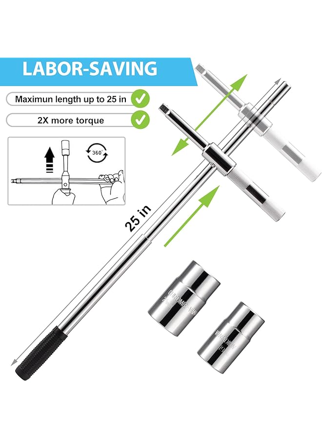 Universal Extended Lug Wrench, 4-Way 25-Inch Tire Iron Nut Wrenchs Set With Storage Bag And Standard Lug Nut Remover (17Mm/19Mm,21Mm/23Mm) For Heavy Duty Cross Wrench - Image 3