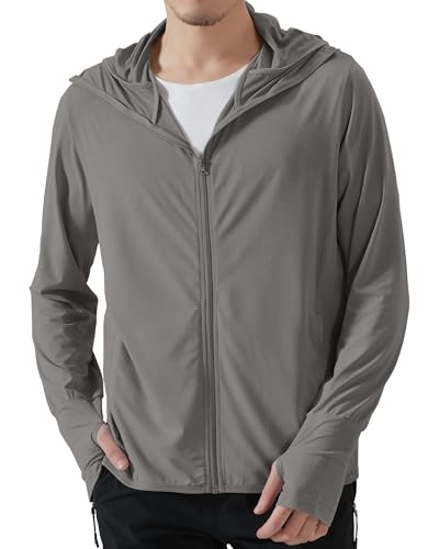 Locachy Mens UPF 50 Sun Protection Outdoor Lightweight Full Zip Hoodie Jacket Long Sleeve Fishing Hiking Performance Shirt Grey XXL - Image 1