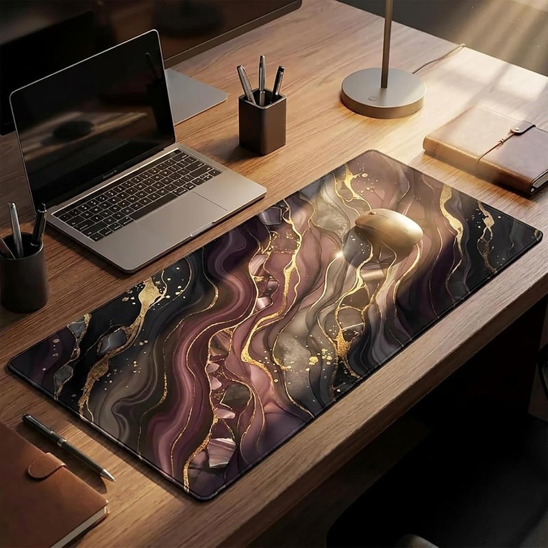 AQQA Purple Marble Desk Pad - Abstract Gold Foil Large Gaming Mouse Pad - XL Non-Slip Rubber Base Keyboard Mat - Aesthetic Desk Mat for Office & Home Decor - Extended Water-Resistant Table Protector - Image 2