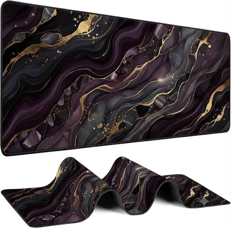 AQQA Purple Marble Desk Pad - Abstract Gold Foil Large Gaming Mouse Pad - XL Non-Slip Rubber Base Keyboard Mat - Aesthetic Desk Mat for Office & Home Decor - Extended Water-Resistant Table Protector - Image 1