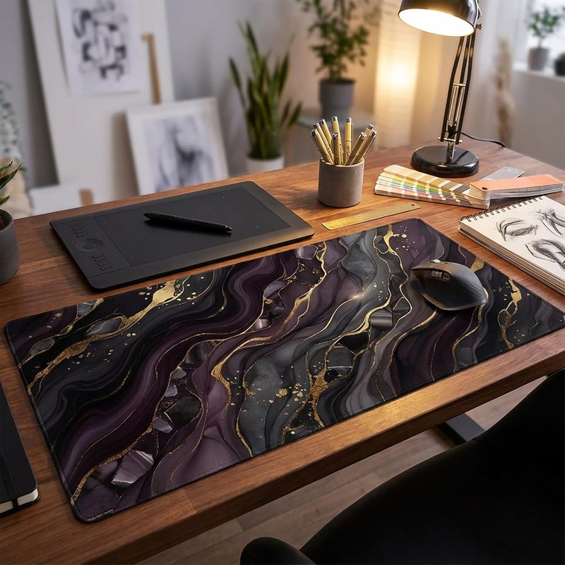 AQQA Purple Marble Desk Pad - Abstract Gold Foil Large Gaming Mouse Pad - XL Non-Slip Rubber Base Keyboard Mat - Aesthetic Desk Mat for Office & Home Decor - Extended Water-Resistant Table Protector - Image 3