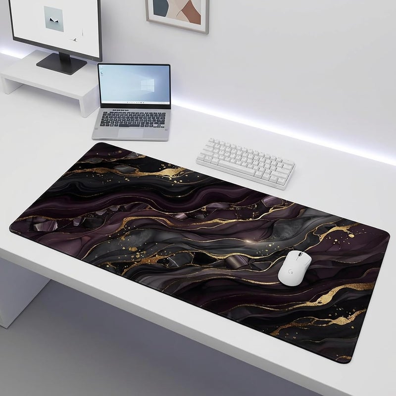 AQQA Purple Marble Desk Pad - Abstract Gold Foil Large Gaming Mouse Pad - XL Non-Slip Rubber Base Keyboard Mat - Aesthetic Desk Mat for Office & Home Decor - Extended Water-Resistant Table Protector - Image 4